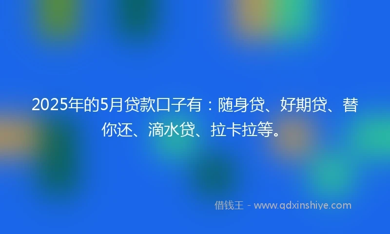 2025年的5月贷款口子有：随身贷、好期贷、替你还、滴水贷、拉卡拉等。