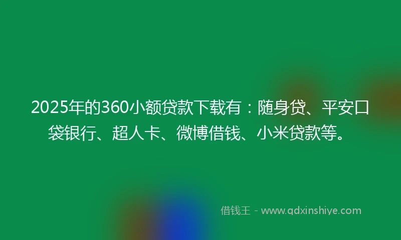 2025年的360小额贷款下载有：随身贷、平安口袋银行、超人卡、微博借钱、小米贷款等。