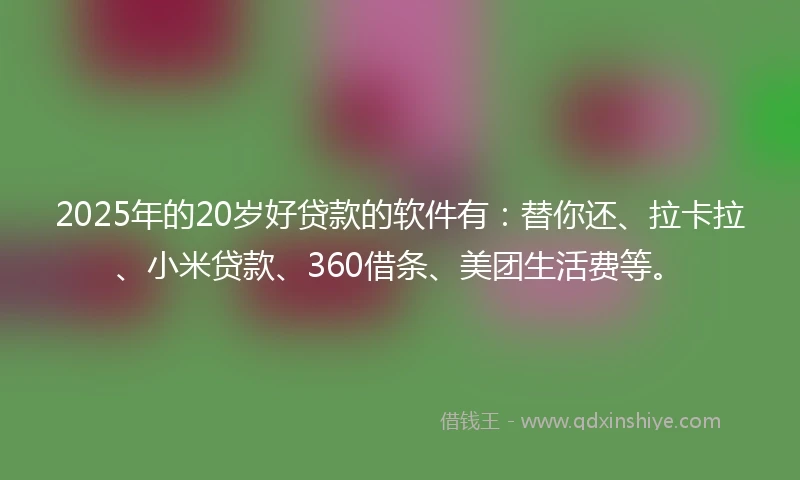 2025年的20岁好贷款的软件有：替你还、拉卡拉、小米贷款、360借条、美团生活费等。