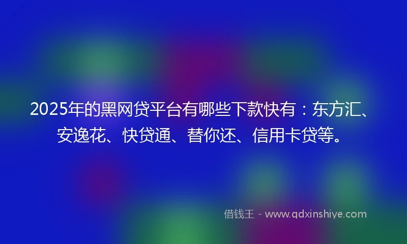 2025年的黑网贷平台有哪些下款快有：东方汇、安逸花、快贷通、替你还、信用卡贷等。
