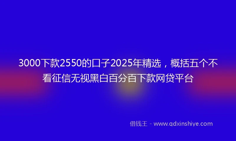 3000下款2550的口子2025年精选，概括五个不看征信无视黑白百分百下款网贷平台