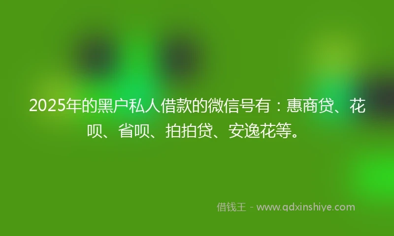 2025年的黑户私人借款的微信号有：惠商贷、花呗、省呗、拍拍贷、安逸花等。