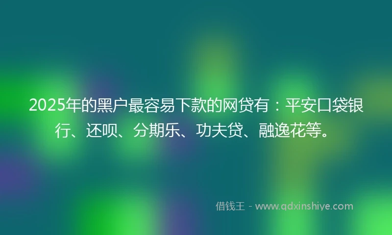 2025年的黑户最容易下款的网贷有：平安口袋银行、还呗、分期乐、功夫贷、融逸花等。