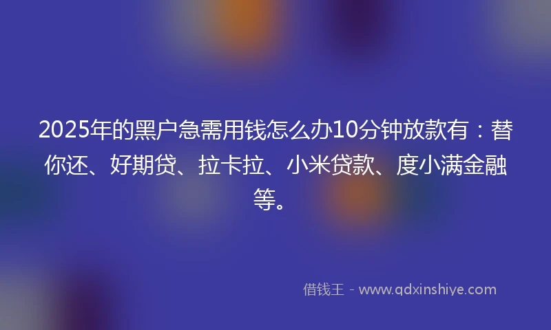 2025年的黑户急需用钱怎么办10分钟放款有：替你还、好期贷、拉卡拉、小米贷款、度小满金融等。