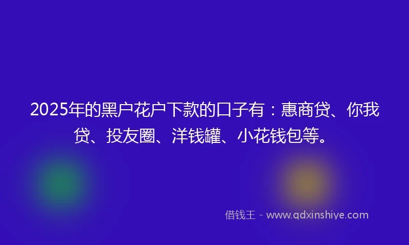 2025年的黑户花户下款的口子有：惠商贷、你我贷、投友圈、洋钱罐、小花钱包等。