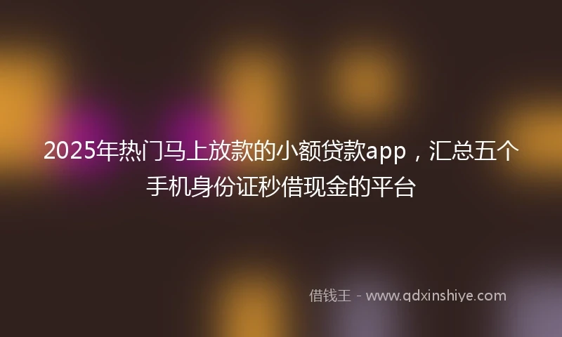2025年热门马上放款的小额贷款app，汇总五个手机身份证秒借现金的平台
