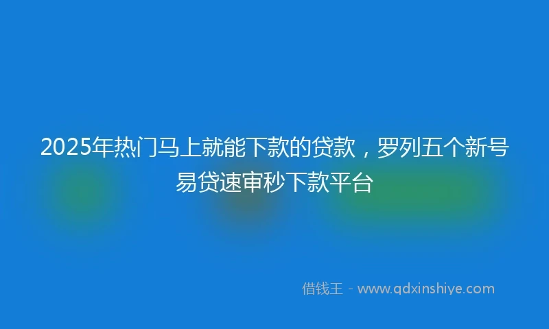 2025年热门马上就能下款的贷款，罗列五个新号易贷速审秒下款平台