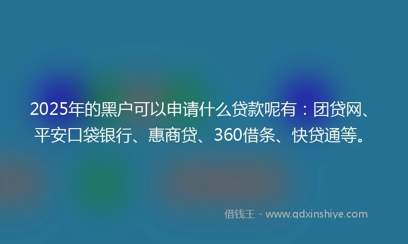 2025年的黑户可以申请什么贷款呢有：团贷网、平安口袋银行、惠商贷、360借条、快贷通等。