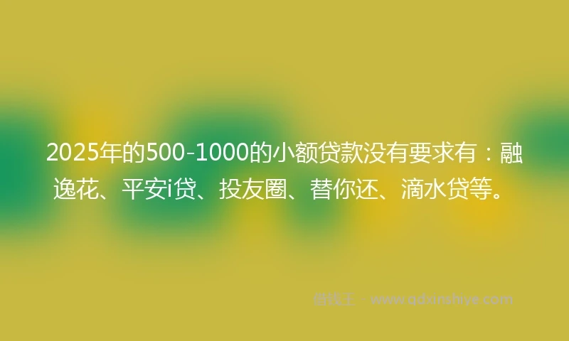 2025年的500-1000的小额贷款没有要求有：融逸花、平安i贷、投友圈、替你还、滴水贷等。