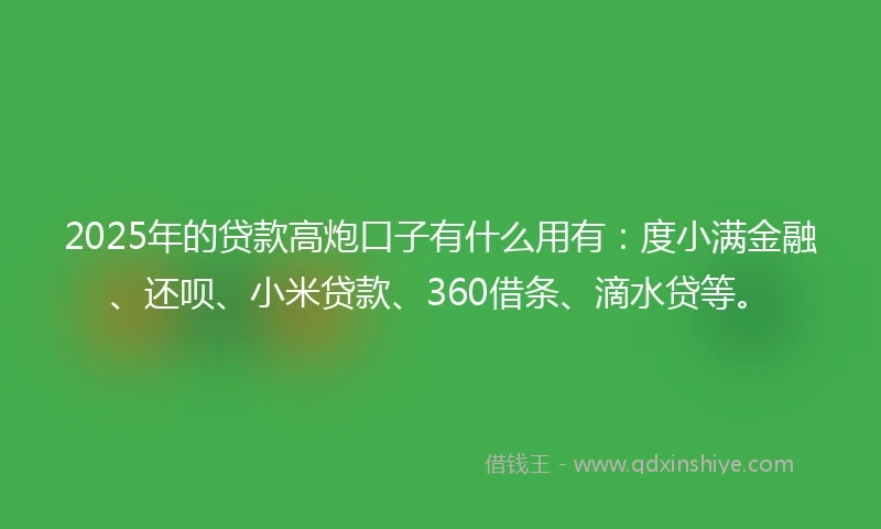 2025年的贷款高炮口子有什么用有：度小满金融、还呗、小米贷款、360借条、滴水贷等。
