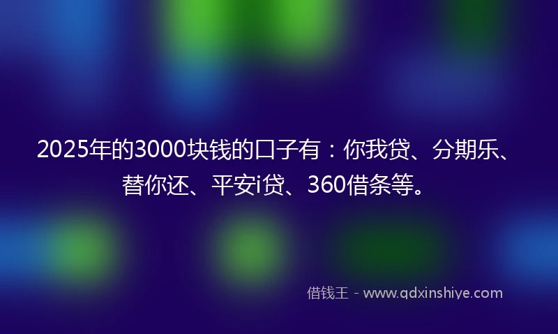 2025年的3000块钱的口子有：你我贷、分期乐、替你还、平安i贷、360借条等。