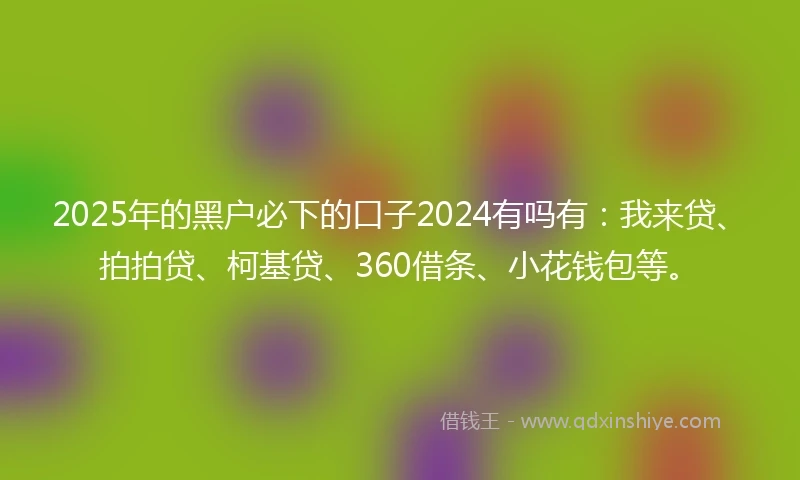 2025年的黑户必下的口子2024有吗有：我来贷、拍拍贷、柯基贷、360借条、小花钱包等。