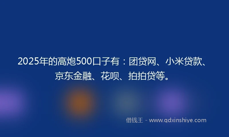 2025年的高炮500口子有：团贷网、小米贷款、京东金融、花呗、拍拍贷等。