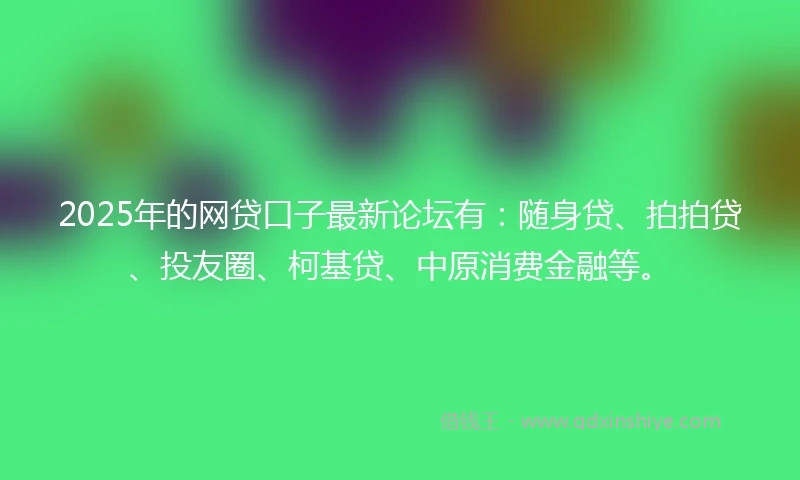 2025年的网贷口子最新论坛有：随身贷、拍拍贷、投友圈、柯基贷、中原消费金融等。