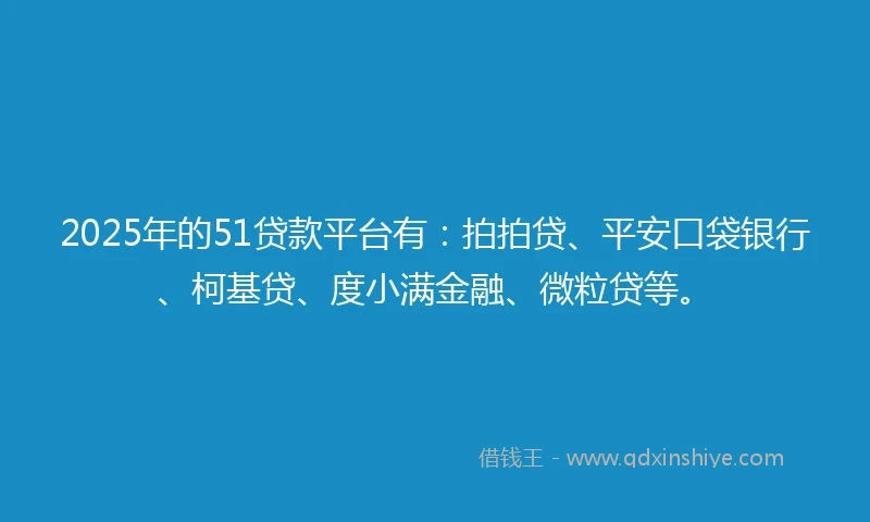 2025年的51贷款平台有：拍拍贷、平安口袋银行、柯基贷、度小满金融、微粒贷等。