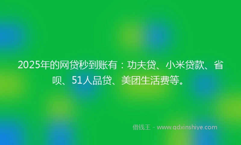 2025年的网贷秒到账有：功夫贷、小米贷款、省呗、51人品贷、美团生活费等。