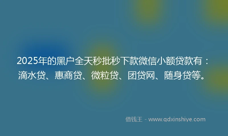 2025年的黑户全天秒批秒下款微信小额贷款有：滴水贷、惠商贷、微粒贷、团贷网、随身贷等。