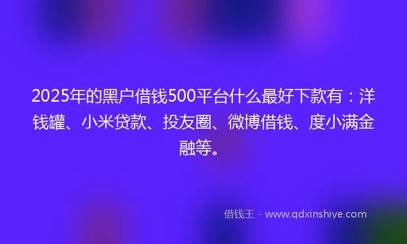 2025年的黑户借钱500平台什么最好下款有：洋钱罐、小米贷款、投友圈、微博借钱、度小满金融等。