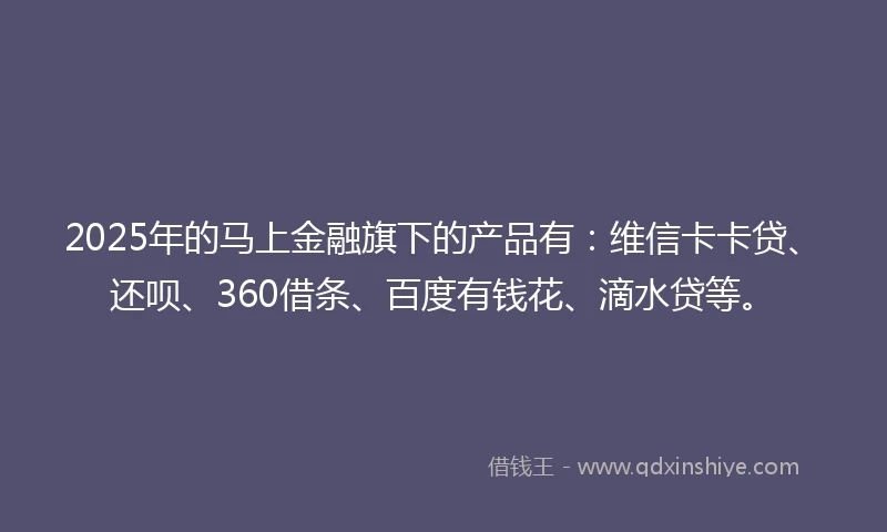 2025年的马上金融旗下的产品有：维信卡卡贷、还呗、360借条、百度有钱花、滴水贷等。
