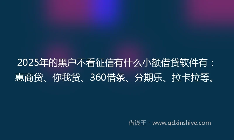 2025年的黑户不看征信有什么小额借贷软件有：惠商贷、你我贷、360借条、分期乐、拉卡拉等。