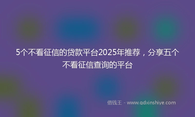 5个不看征信的贷款平台2025年推荐，分享五个不看征信查询的平台
