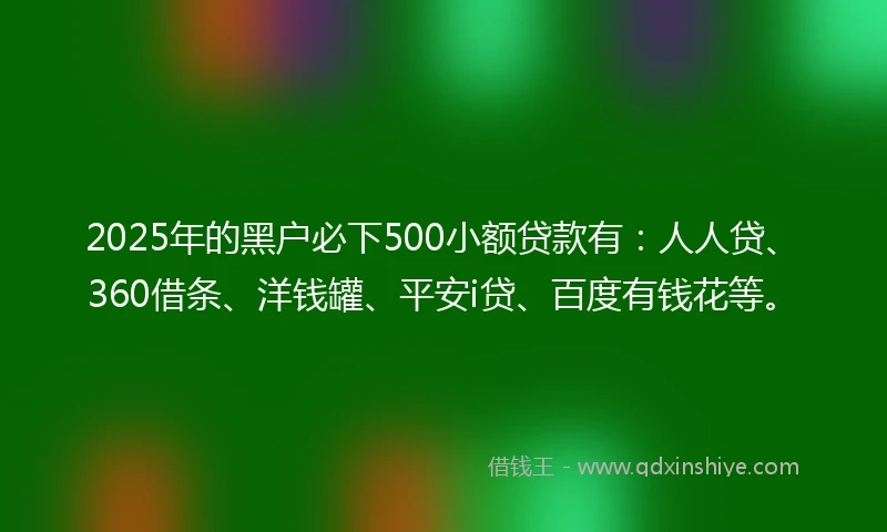 2025年的黑户必下500小额贷款有：人人贷、360借条、洋钱罐、平安i贷、百度有钱花等。