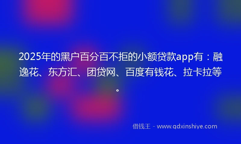 2025年的黑户百分百不拒的小额贷款app有：融逸花、东方汇、团贷网、百度有钱花、拉卡拉等。