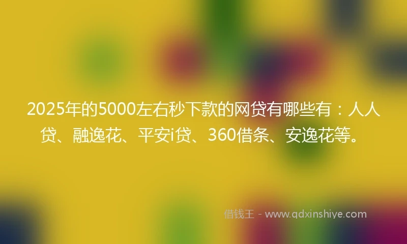 2025年的5000左右秒下款的网贷有哪些有：人人贷、融逸花、平安i贷、360借条、安逸花等。