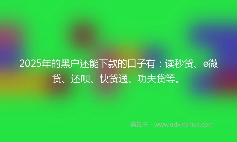 2025年的黑户还能下款的口子有：读秒贷、e微贷、还呗、快贷通、功夫贷等。