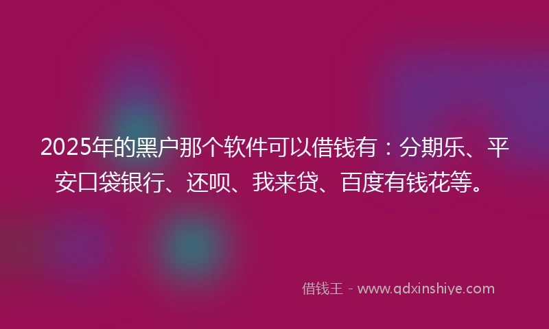 2025年的黑户那个软件可以借钱有：分期乐、平安口袋银行、还呗、我来贷、百度有钱花等。