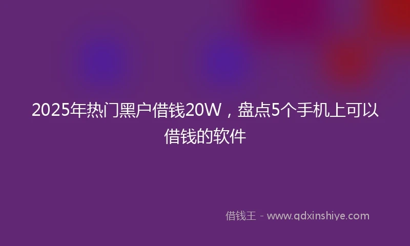 2025年热门黑户借钱20W，盘点5个手机上可以借钱的软件