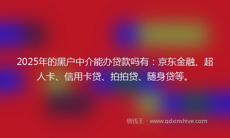 2025年的黑户中介能办贷款吗有：京东金融、超人卡、信用卡贷、拍拍贷、随身贷等。
