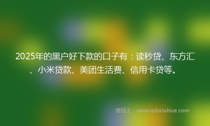 2025年的黑户好下款的口子有：读秒贷、东方汇、小米贷款、美团生活费、信用卡贷等。