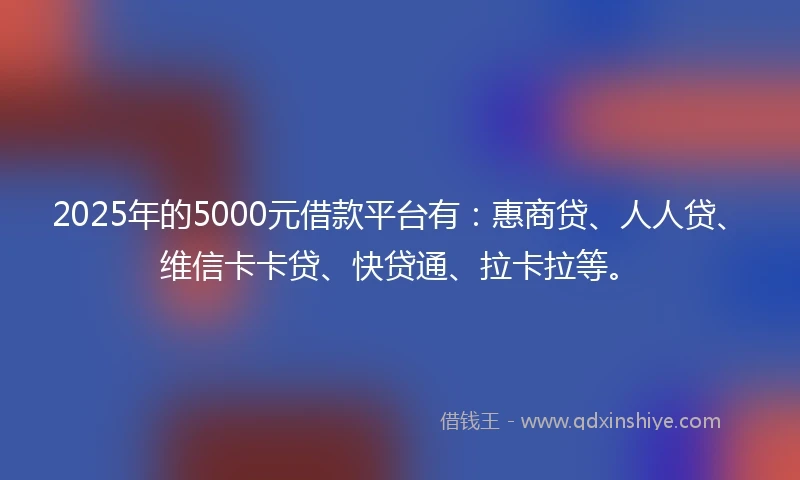 2025年的5000元借款平台有：惠商贷、人人贷、维信卡卡贷、快贷通、拉卡拉等。