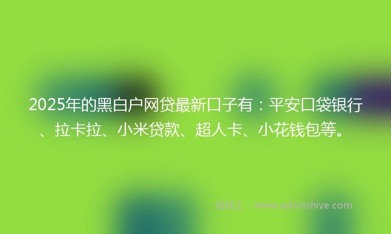 2025年的黑白户网贷最新口子有：平安口袋银行、拉卡拉、小米贷款、超人卡、小花钱包等。