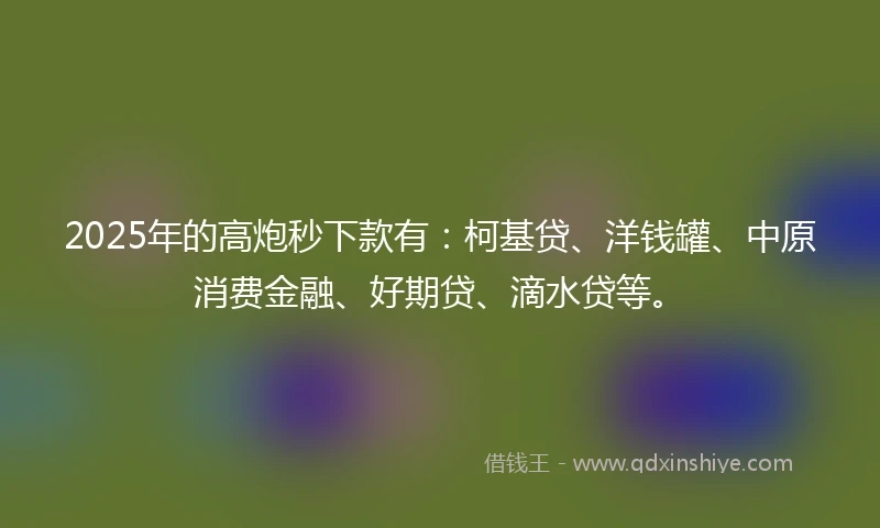 2025年的高炮秒下款有：柯基贷、洋钱罐、中原消费金融、好期贷、滴水贷等。