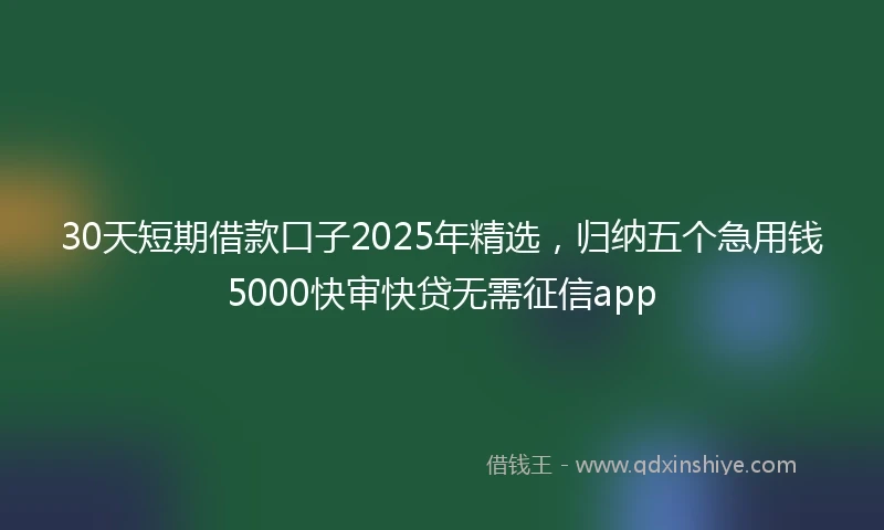 30天短期借款口子2025年精选，归纳五个急用钱5000快审快贷无需征信app