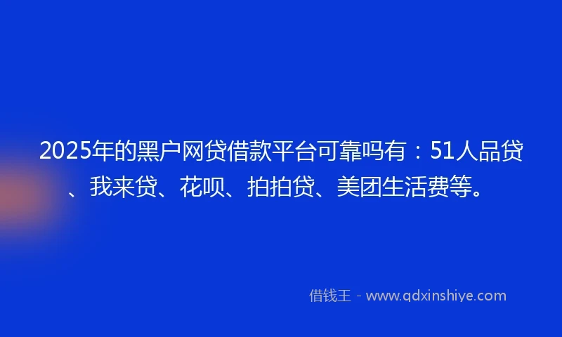 2025年的黑户网贷借款平台可靠吗有：51人品贷、我来贷、花呗、拍拍贷、美团生活费等。