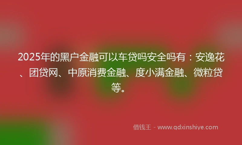 2025年的黑户金融可以车贷吗安全吗有：安逸花、团贷网、中原消费金融、度小满金融、微粒贷等。