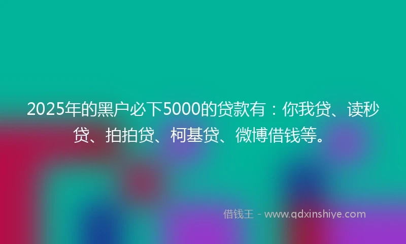 2025年的黑户必下5000的贷款有：你我贷、读秒贷、拍拍贷、柯基贷、微博借钱等。