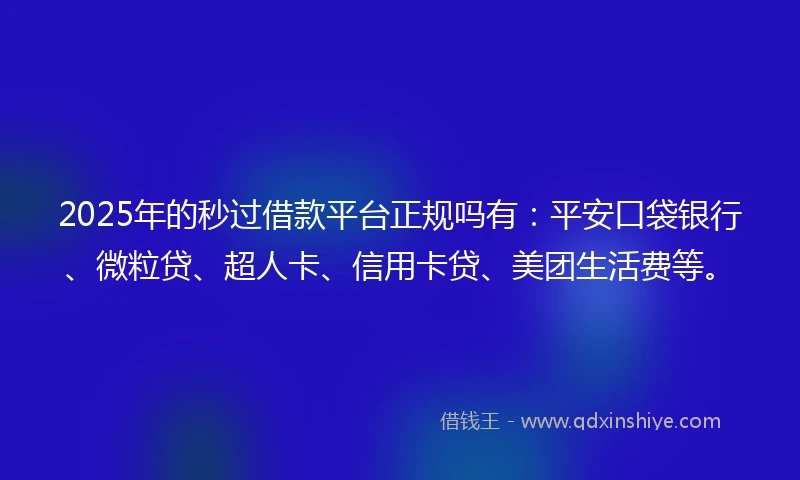 2025年的秒过借款平台正规吗有：平安口袋银行、微粒贷、超人卡、信用卡贷、美团生活费等。