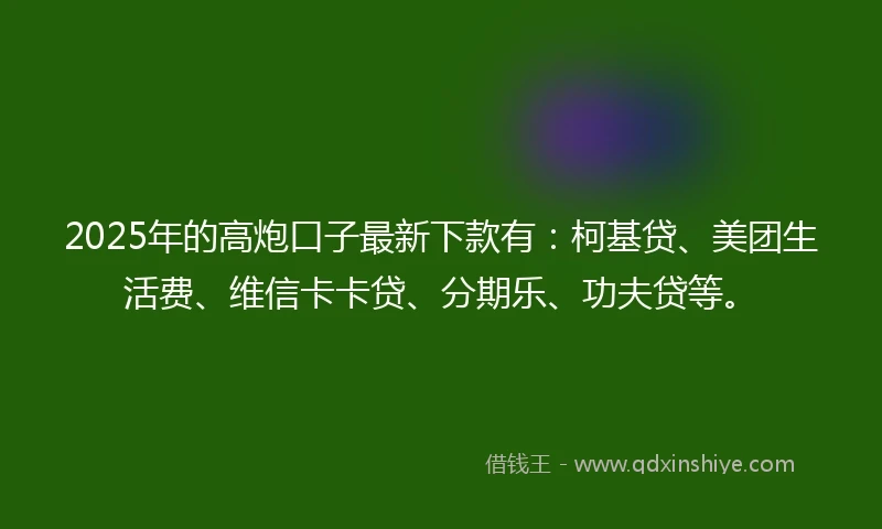 2025年的高炮口子最新下款有：柯基贷、美团生活费、维信卡卡贷、分期乐、功夫贷等。