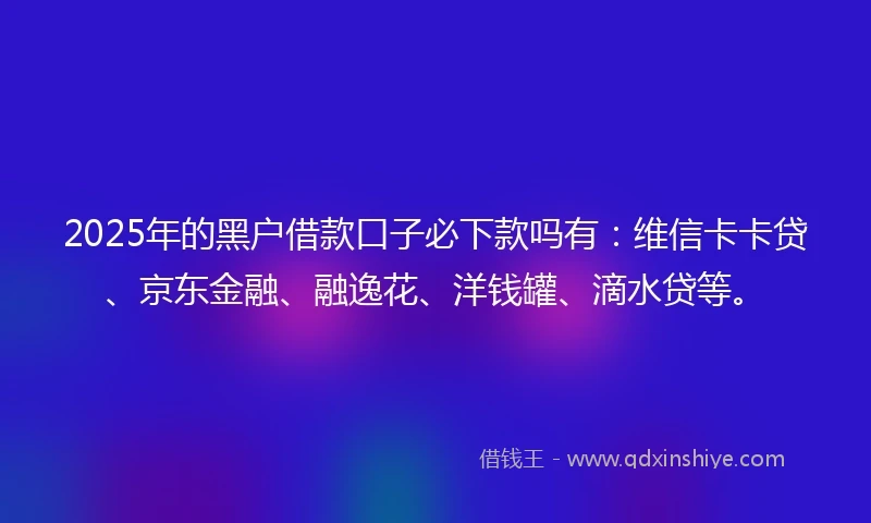 2025年的黑户借款口子必下款吗有：维信卡卡贷、京东金融、融逸花、洋钱罐、滴水贷等。