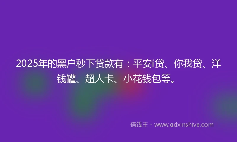 2025年的黑户秒下贷款有：平安i贷、你我贷、洋钱罐、超人卡、小花钱包等。