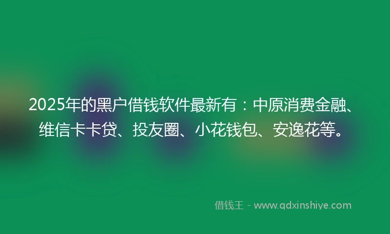 2025年的黑户借钱软件最新有：中原消费金融、维信卡卡贷、投友圈、小花钱包、安逸花等。