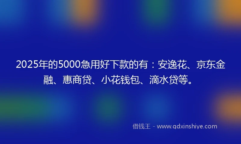2025年的5000急用好下款的有：安逸花、京东金融、惠商贷、小花钱包、滴水贷等。