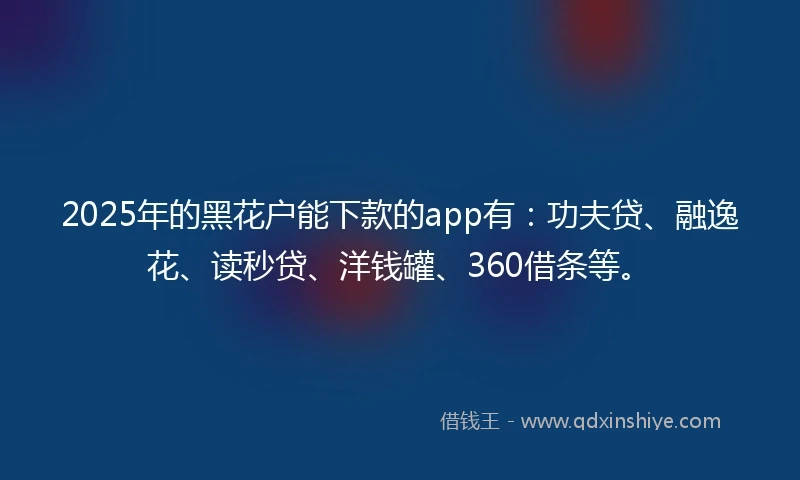 2025年的黑花户能下款的app有：功夫贷、融逸花、读秒贷、洋钱罐、360借条等。