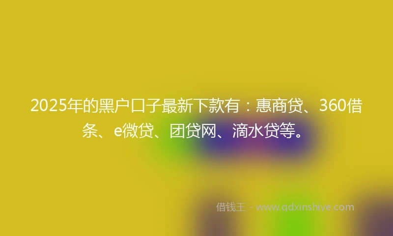 2025年的黑户口子最新下款有：惠商贷、360借条、e微贷、团贷网、滴水贷等。