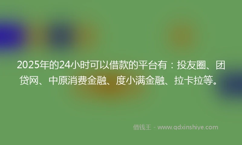 2025年的24小时可以借款的平台有：投友圈、团贷网、中原消费金融、度小满金融、拉卡拉等。