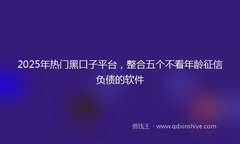 2025年热门黑口子平台，整合五个不看年龄征信负债的软件